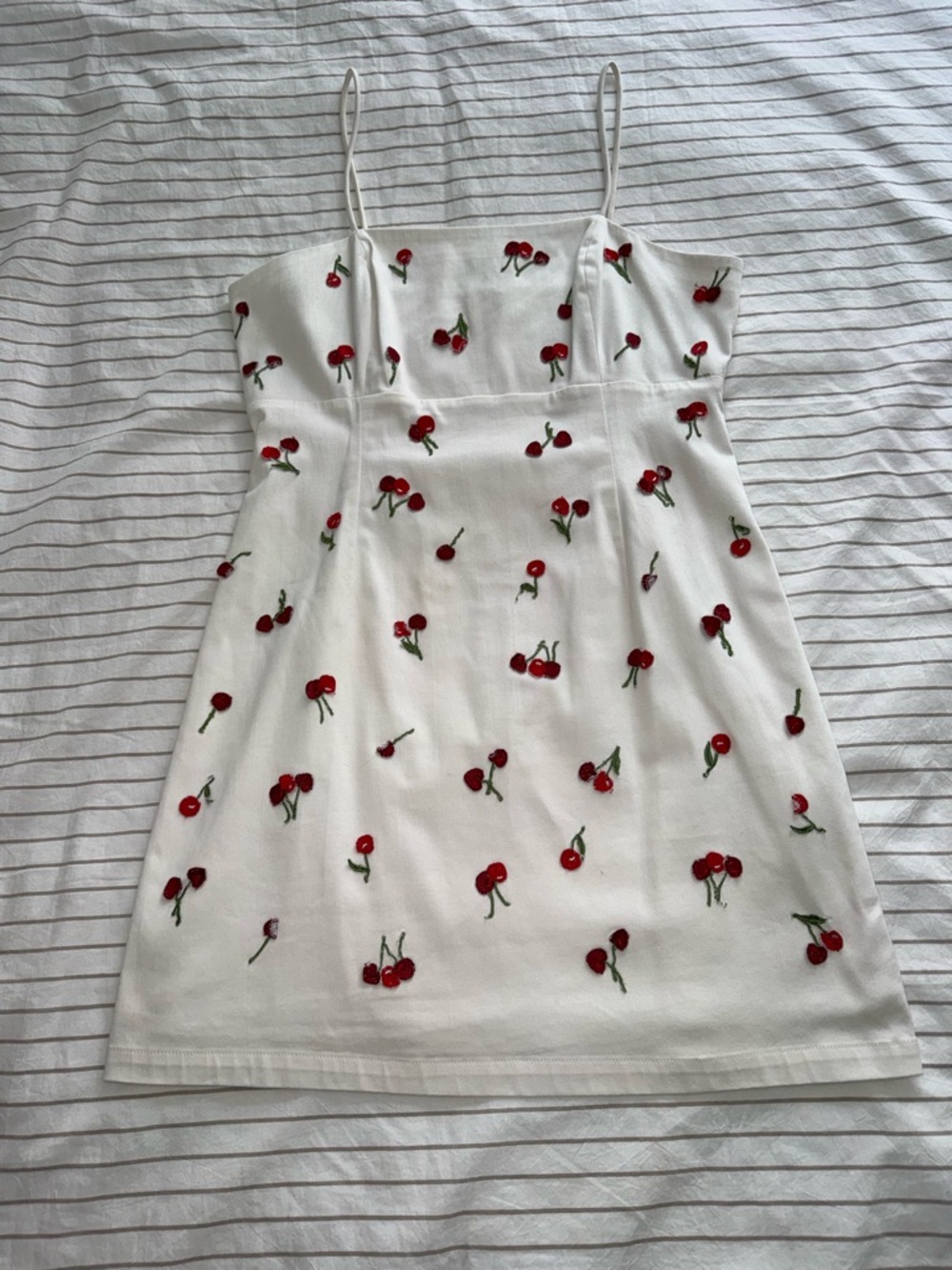 Maeve White Mini Dress with Red Cherry Embroidery